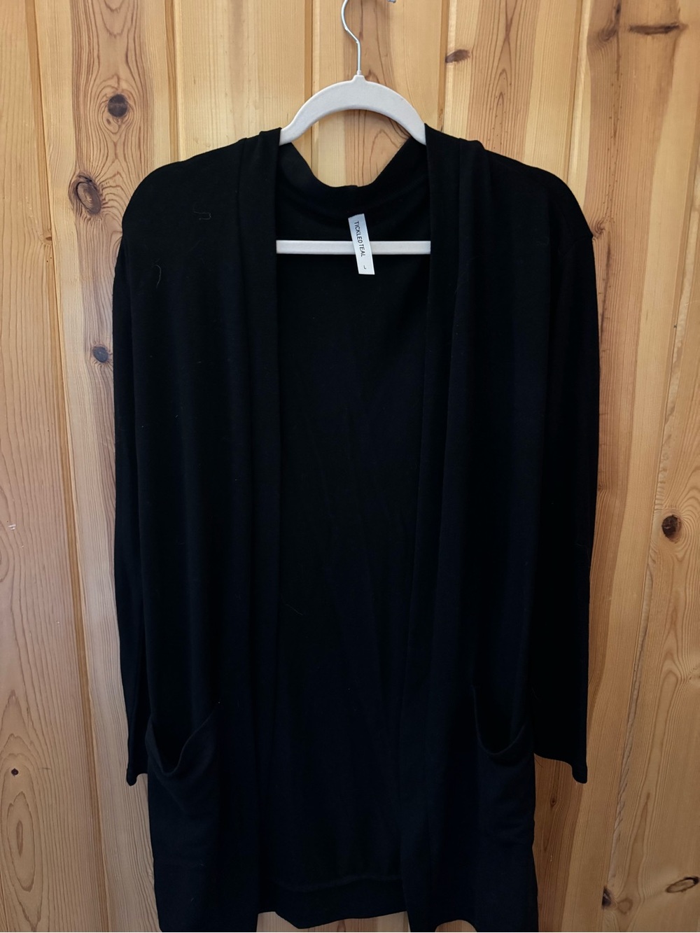 Tickled Teal Black Open-Front Women's Cardigan